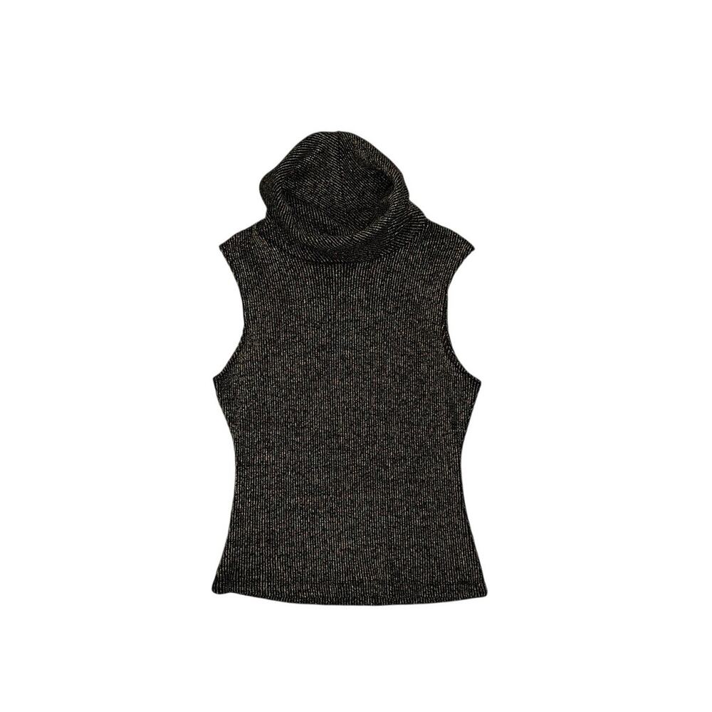 Vintage Versace Jeans Couture Sleeveless Ribbed Black Gold Turtleneck Small